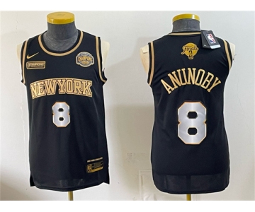 Men's New Yok Knicks #8 OG Anunoby Black Gold 2026 Finals & Eastern Conference Champions Patch Stitched Jersey
