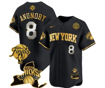 Men's New Yok Knicks #8 OG Anunoby  Black Gold White Number 2026 Finals Patch & EASTERN Patch Stitched Basketball Jersey