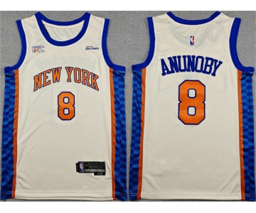 Men's New Yok Knicks #8 OG Anunoby Cream 2024-25 City Edition Stitched Basketball Jersey