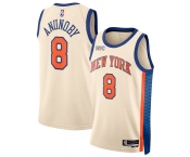 Men's New Yok Knicks #8 OG Anunoby Cream 2025-26 City Edition Swingman Stitched Basketball Jersey Men's New Yok Knicks #8 OG Anunoby Cream 2025-26 City Edition Swingman Stitched Basketball Jersey