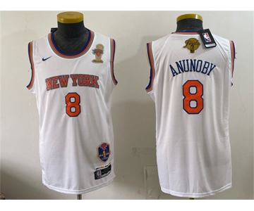 Men's New Yok Knicks #8 OG Anunoby White 2026 Finals Champions Patch Stitched Jersey
