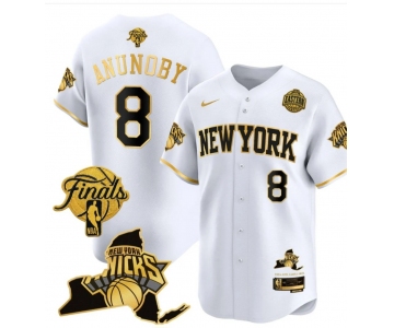 Men's New Yok Knicks #8 OG Anunoby White Gold 2026 Finals Patch & EASTERN Patch Stitched Basketball Jersey