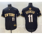 Men's New York Knicks #11 Jalen Brunson Black Gold 2026 Finals Patch Stitched Baseball Jersey Men's New York Knicks #11 Jalen Brunson Black Gold 2026 Finals Patch Stitched Baseball Jersey