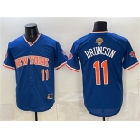 Men's New York Knicks #11 Jalen Brunson Blue 2026 Finals Patch Stitched Baseball Jersey