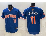 Men's New York Knicks #11 Jalen Brunson Blue 2026 Finals Patch Stitched Baseball Jersey Men's New York Knicks #11 Jalen Brunson Blue 2026 Finals Patch Stitched Baseball Jersey
