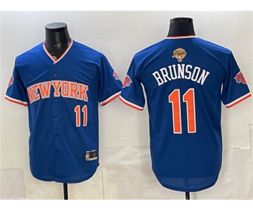 Men's New York Knicks #11 Jalen Brunson Blue 2026 Finals Patch Stitched Baseball Jersey
