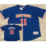 Men's New York Knicks #11 Jalen Brunson Blue Short-Sleeved Swingman Stitched Throwback Jersey Men's New York Knicks #11 Jalen Brunson Blue Short-Sleeved Swingman Stitched Throwback Jersey