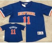 Men's New York Knicks #11 Jalen Brunson Blue Short-Sleeved Swingman Stitched Throwback Jersey Men's New York Knicks #11 Jalen Brunson Blue Short-Sleeved Swingman Stitched Throwback Jersey