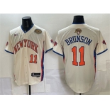 Men's New York Knicks #11 Jalen Brunson Cream 2026 Finals & Eastern Conference Champions Patch Stitched Baseball Jersey Men's New York Knicks #11 Jalen Brunson Cream 2026 Finals & Eastern Conference Champions Patch Stitched Baseball Jersey