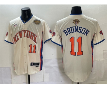 Men's New York Knicks #11 Jalen Brunson Cream 2026 Finals & Eastern Conference Champions Patch Stitched Baseball Jersey