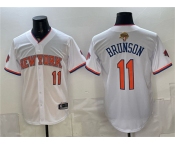 Men's New York Knicks #11 Jalen Brunson White 2026 Finals Patch Stitched Baseball Jersey Men's New York Knicks #11 Jalen Brunson White 2026 Finals Patch Stitched Baseball Jersey
