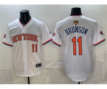 Men's New York Knicks #11 Jalen Brunson White 2026 Finals Patch Stitched Baseball Jersey