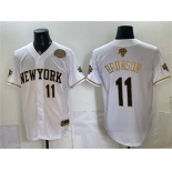 Men's New York Knicks #11 Jalen Brunson White Gold 2026 Finals & Eastern Conference Champions Patch Stitched Baseball Jersey Men's New York Knicks #11 Jalen Brunson White Gold 2026 Finals & Eastern Conference Champions Patch Stitched Baseball Jersey