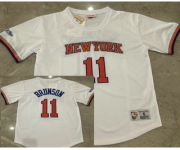 Men's New York Knicks #11 Jalen Brunson White Short-Sleeved Swingman Stitched Throwback Jersey