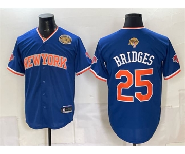 Men's New York Knicks #25 Mikal Bridges Blue 2026 Finals & Eastern Conference Champions Patch Stitched Baseball Jersey