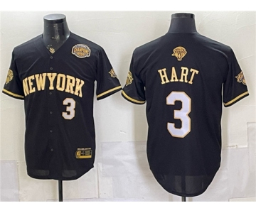 Men's New York Knicks #3 Josh Hart Black Gold 2026 Finals & Eastern Conference Champions Patch Stitched Baseball Jersey