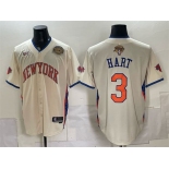 Men's New York Knicks #3 Josh Hart Cream 2026 Finals & Eastern Conference Champions Patch Stitched Baseball Jersey