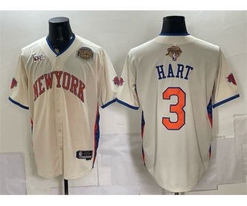 Men's New York Knicks #3 Josh Hart Cream 2026 Finals & Eastern Conference Champions Patch Stitched Baseball Jersey