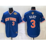 Men's New York Knicks #3 Josh Hart Royal 2026 Finals & Eastern Conference Champions Patch Stitched Baseball Jersey