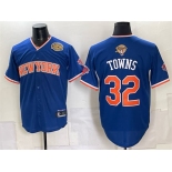 Men's New York Knicks #32 Karl-Anthony Towns Blue 2026 Finals & Eastern Conference Champions Patch Stitched Baseball Jersey Men's New York Knicks #32 Karl-Anthony Towns Blue 2026 Finals & Eastern Conference Champions Patch Stitched Baseball Jersey