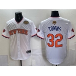 Men's New York Knicks #32 Karl-Anthony Towns White 2026 Finals & Eastern Conference Champions Patch Stitched Baseball Jersey