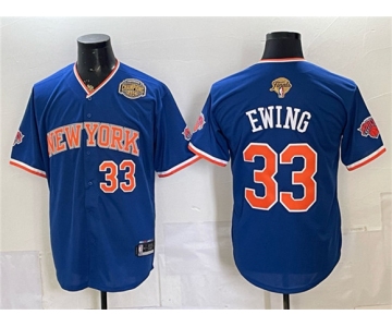 Men's New York Knicks #33 Patrick Ewing Royal 2026 Finals & Eastern Conference Champions Patch Stitched Baseball Jersey