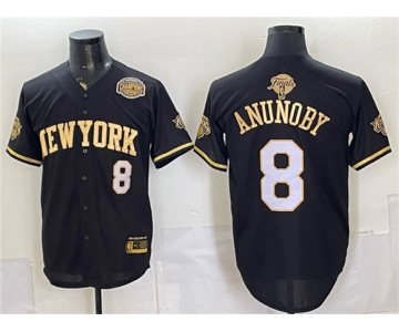 Men's New York Knicks #8 OG Anunoby Black Gold 2026 Finals & Eastern Conference Champions Patch Stitched Baseball Jersey