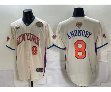 Men's New York Knicks #8 OG Anunoby Cream 2026 Finals & Eastern Conference Champions Patch Stitched Baseball Jersey
