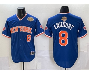 Men's New York Knicks #8 OG Anunoby Royal 2026 Finals & Eastern Conference Champions Patch Stitched Baseball Jersey