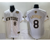 Men's New York Knicks #8 OG Anunoby White Gold 2026 Finals & Eastern Conference Champions Patch Stitched Baseball Jersey Men's New York Knicks #8 OG Anunoby White Gold 2026 Finals & Eastern Conference Champions Patch Stitched Baseball Jersey