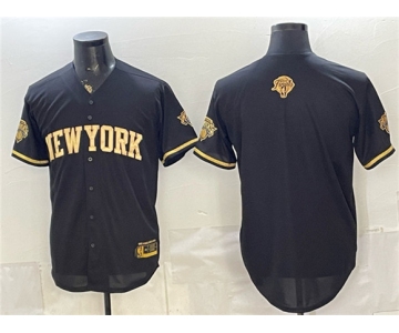Men's New York Knicks Blank Black Gold 2026 Finals Patch Stitched Baseball Jersey