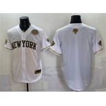 Men's New York Knicks Blank White Gold 2026 Finals & Eastern Conference Champions Patch Stitched Baseball Jersey Men's New York Knicks Blank White Gold 2026 Finals & Eastern Conference Champions Patch Stitched Baseball Jersey