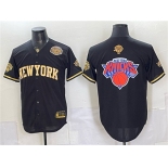 Men's New York Knicks Team Big Logo Black Gold 2026 Finals & Eastern Conference Champions Patch Stitched Baseball Jersey Men's New York Knicks Team Big Logo Black Gold 2026 Finals & Eastern Conference Champions Patch Stitched Baseball Jersey