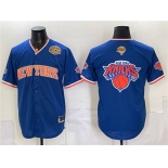 Men's New York Knicks Team Big Logo Royal 2026 Finals & Eastern Conference Champions Patch Stitched Baseball Jersey