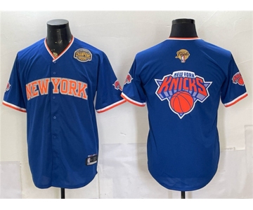 Men's New York Knicks Team Big Logo Royal 2026 Finals & Eastern Conference Champions Patch Stitched Baseball Jersey