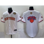 Men's New York Knicks Team Big Logo White 2026 Finals & Eastern Conference Champions Patch Stitched Baseball Jersey Men's New York Knicks Team Big Logo White 2026 Finals & Eastern Conference Champions Patch Stitched Baseball Jersey