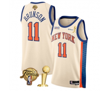 New Yok Knicks #11 Jalen Brunson Cream 2026 Finals Patch And Finals Champions Patch City Edition Stitched Basketball Jersey