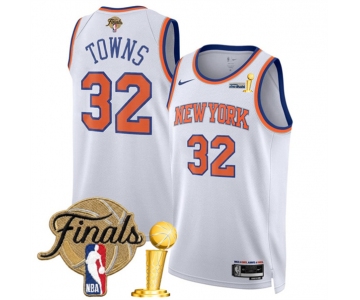 New Yok Knicks #32 Karl-Anthony Towns White 2026 Finals Patch And Finals Champions Patch Association Edition Stitched Basketball Jersey