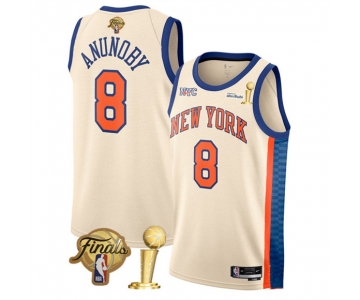 New Yok Knicks #8 OG Anunoby Cream 2026 Finals Patch And Finals Champions Patch City Edition Stitched Basketball Jersey