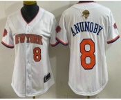 Women's New Yok Knicks #8 OG Anunoby White 2026 Finals Patch Stitched Baseball Jersey Women's New Yok Knicks #8 OG Anunoby White 2026 Finals Patch Stitched Baseball Jersey