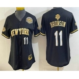 Women's New York Knicks #11 Jalen Brunson Black Gold 2026 Finals Eastern Conference Champions Patch Stitched Baseball Jersey