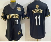 Women's New York Knicks #11 Jalen Brunson Black Gold 2026 Finals Eastern Conference Champions Patch Stitched Baseball Jersey Women's New York Knicks #11 Jalen Brunson Black Gold 2026 Finals Eastern Conference Champions Patch Stitched Baseball Jersey