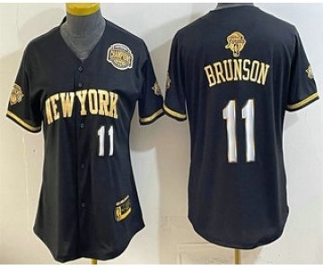 Women's New York Knicks #11 Jalen Brunson Black Gold 2026 Finals Eastern Conference Champions Patch Stitched Baseball Jersey