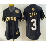 Women's New York Knicks #3 Josh Hart Black Gold 2026 Finals Eastern Conference Champions Patch Stitched Baseball Jersey Women's New York Knicks #3 Josh Hart Black Gold 2026 Finals Eastern Conference Champions Patch Stitched Baseball Jersey