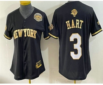 Women's New York Knicks #3 Josh Hart Black Gold 2026 Finals Eastern Conference Champions Patch Stitched Baseball Jersey