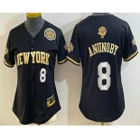 Women's New York Knicks #8 OG Anunoby Black Gold 2026 Finals Eastern Conference Champions Patch Stitched Baseball Jersey Women's New York Knicks #8 OG Anunoby Black Gold 2026 Finals Eastern Conference Champions Patch Stitched Baseball Jersey