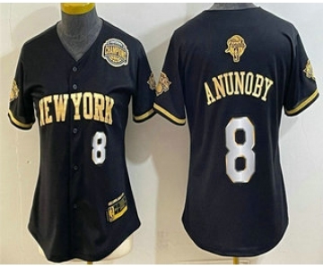 Women's New York Knicks #8 OG Anunoby Black Gold 2026 Finals Eastern Conference Champions Patch Stitched Baseball Jersey
