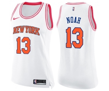 Women's Nike New York Knicks #13 Joakim Noah Swingman White Pink Fashion NBA Jersey