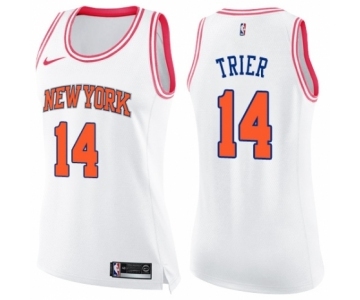 Women's Nike New York Knicks #14 Allonzo Trier Swingman White Pink Fashion NBA Jersey