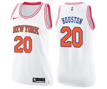 Women's Nike New York Knicks #20 Allan Houston Swingman White Pink Fashion NBA Jersey